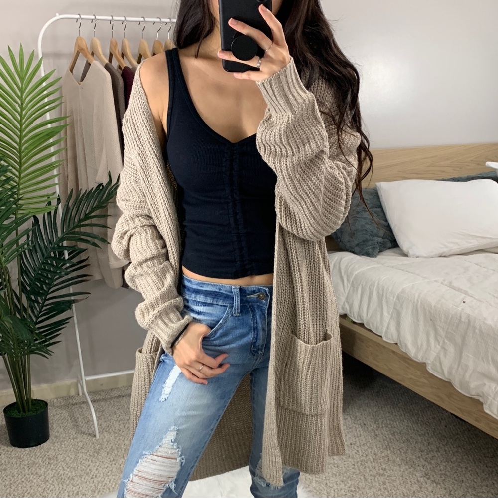 🆕 Melanie - Khaki / Oatmeal Knit Cardigan - Picture 4 of 5